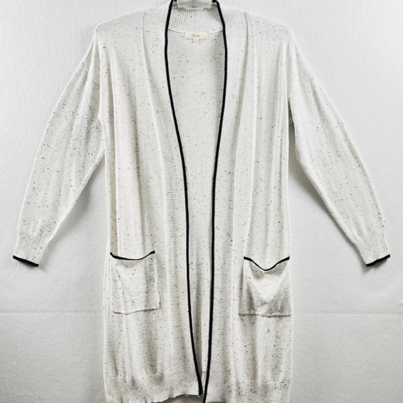 Peyton Primrose Women's Small Duster Sweater Pockets White w Black Flecks - Picture 1 of 10
